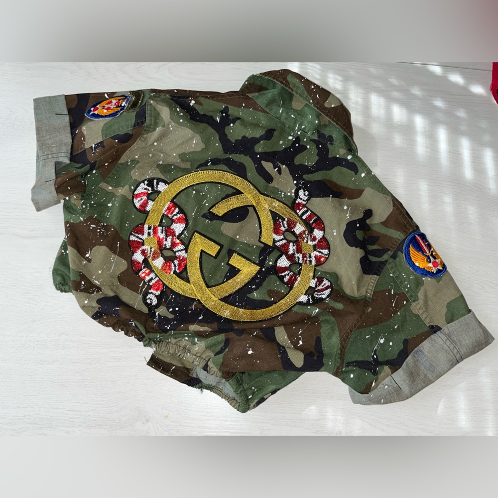 Sojara Camouflage Jacket shirt with GG Patches military influence